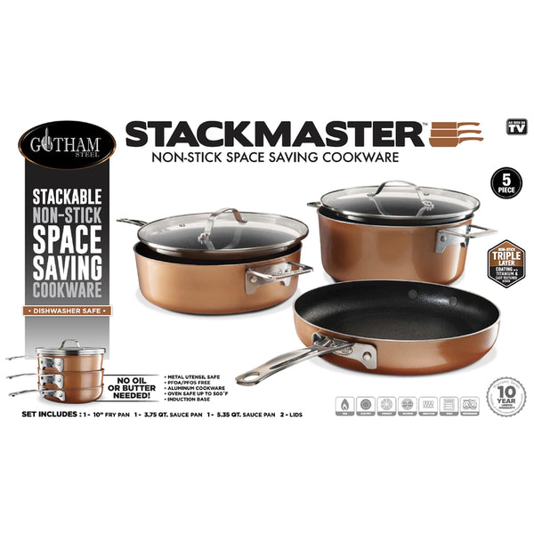 Juego de sartenes de aluminio Stackmaster de Gotham Steel, color cobre
