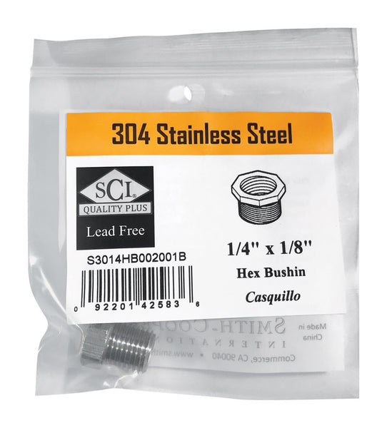 Buje hexagonal de acero inoxidable Smith-Cooper de 1/4 pulg. MPT x 1/8 pulg. D FPT