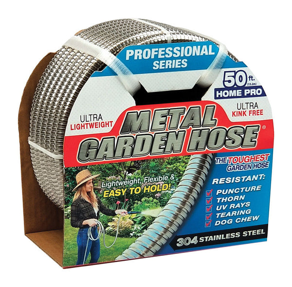 Manguera de jardín de metal Swan de 1/2 pulg. de diámetro x 50 pies de largo, resistente, color plateado (paquete de 6)