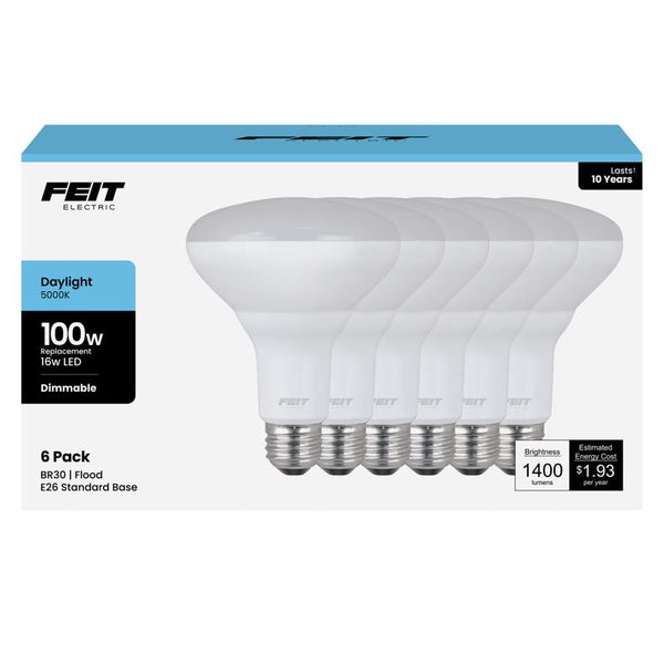 Bombilla LED Feit BR30 E26 (mediana), luz diurna, equivalente a 100 vatios, paquete de 6