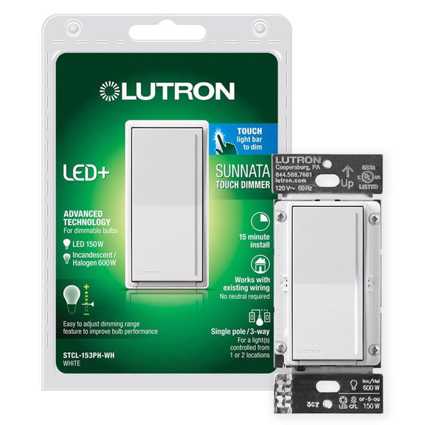 Interruptor de atenuación de 3 vías unipolar de 1,25 amperios de Lutron Sunnata, blanco, paquete de 1