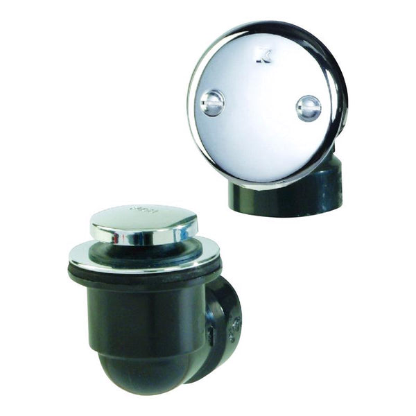 Desagüe para baño de plástico cromado de 1-1/2 pulg. de diámetro, paquete de medio, con tope de pie Keeney Foot Lok