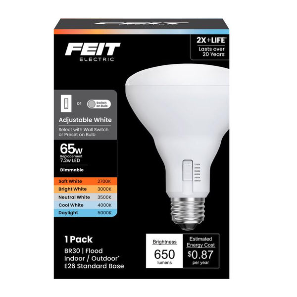 Bombilla LED Feit BR30 E26 (mediana), blanca ajustable, equivalente a 65 vatios, paquete de 1