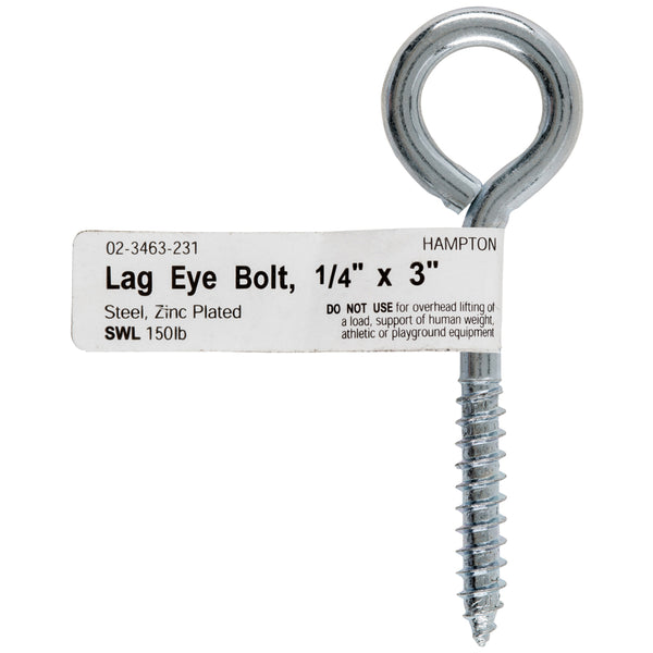 Tornillo de ojo con rosca de acero galvanizado Hampton de 1/4 pulg. x 3 pulg. de largo (paquete de 10)