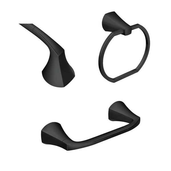 Kit de herrajes para baño Moen Lindor negro mate de 18" de largo, zinc - Caja abierta