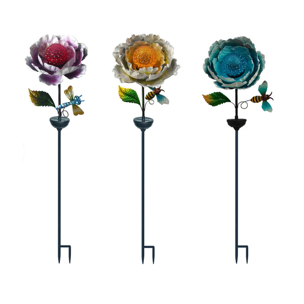Infinity Assorted Glass/Iron 46.26 in. H Flower Solar Garden Stake (Pack of 6)