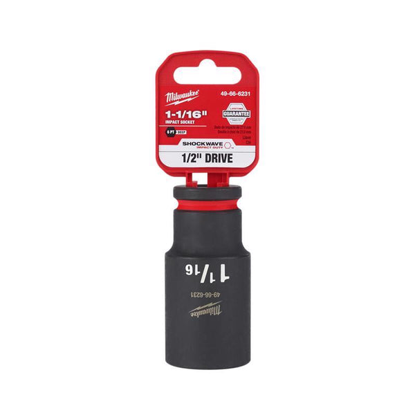 Dado de impacto profundo de 6 puntas SAE SHOCKWAVE de Milwaukee, 1-1/16 pulg. x 1/2 pulg., 1 pieza