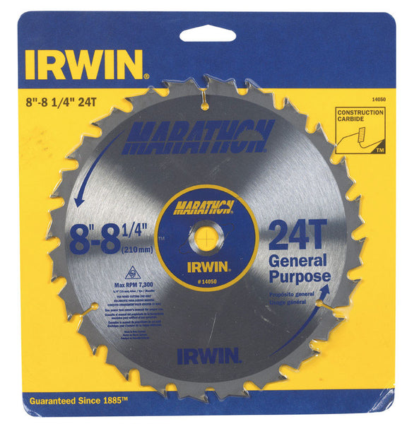 Hoja de sierra de mesa e inglete de carburo Irwin Marathon de 8-1/4 pulg. DX de 5/8 pulg., 24 dientes, paquete de 1