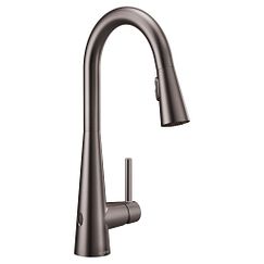 Grifo de cocina de arco alto, extraíble, monomando, de acero inoxidable negro