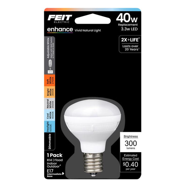 Bombilla LED Feit R14 E26 (mediana), blanca ajustable, equivalente a 40 vatios, paquete de 1