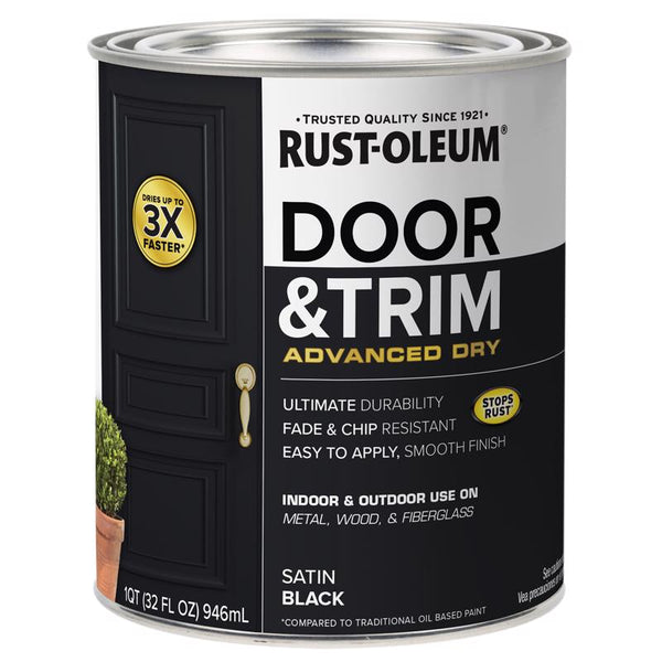 Pintura para puertas de interior y exterior con tinte negro satinado que detiene el óxido de Rust-Oleum, 1 cuarto de galón (paquete de 2)