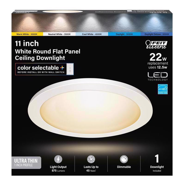 Luminaria de panel plano LED Feit EDGELIT de 1 pulg. de alto x 11 pulg. de ancho x 11 pulg. de largo, color blanco escarcha
