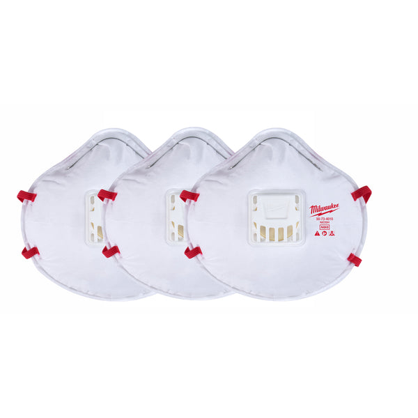 Mascarilla respiratoria multiusos N95 de Milwaukee con válvula blanca, paquete de 3