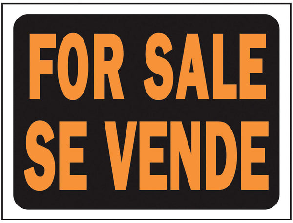 Letrero de plástico Hy-Ko Bilingual For Sale - Se Vende de 9 pulgadas de alto x 12 pulgadas de ancho (paquete de 10)
