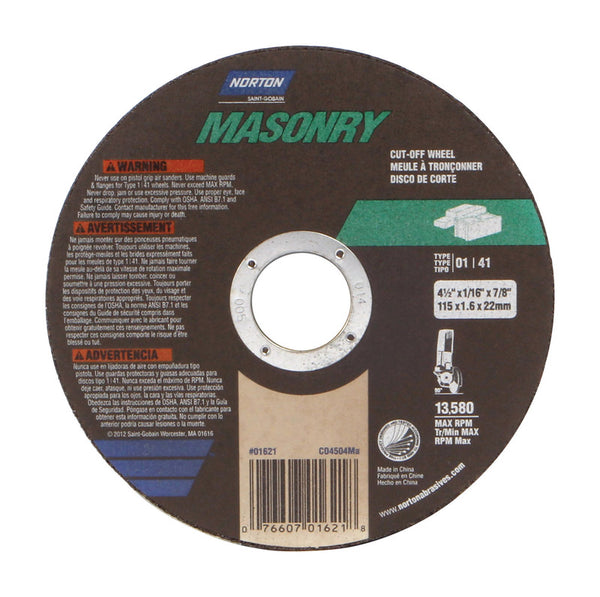 Norton 4-1/2 in. Dia. x 7/8 in. Silicon Carbide Cut-Off Wheel 1 pc.