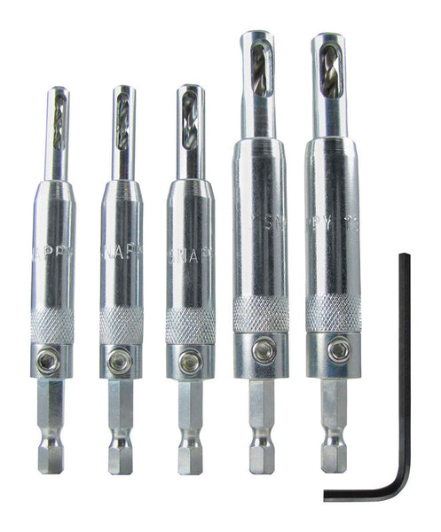 Juego de 5 brocas para bisagras autocentrantes de acero Make it Snappy de 5/64, 7/64, 9/64, 11/64 y 13/64 pulg.