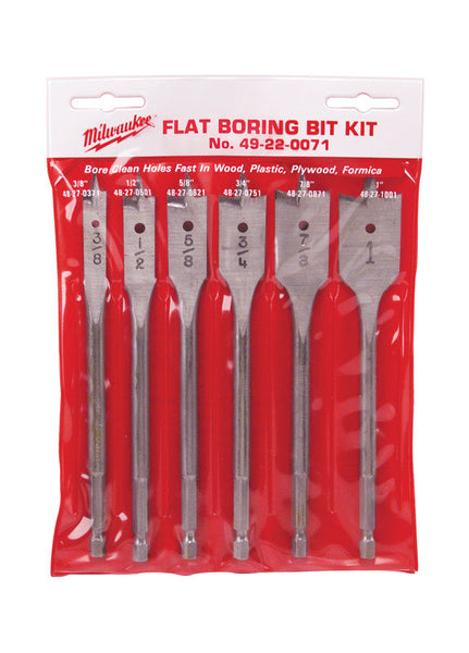 Juego universal de brocas para mandrilar planas de acero con alto contenido de carbono de 6 in de largo de Milwaukee, 6 piezas