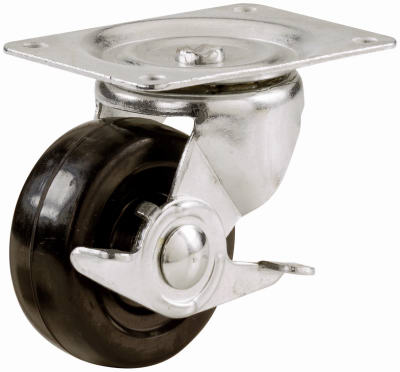 Rueda de goma, rueda giratoria con placa, freno lateral, 2-1/2 pulg.