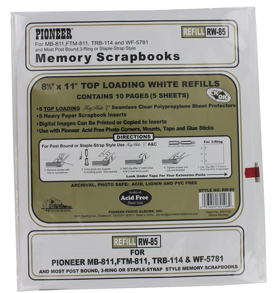 Pioneer Photo Albums RW85 8.5 x 11 White Top Loading Scrapbook Refill Pages