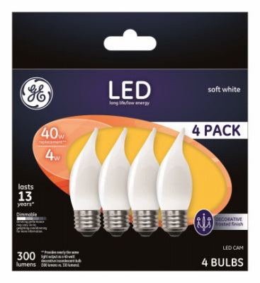 Bombillas LED decorativas, esmeriladas, estilo candelabro, 3,5 vatios, 300 lúmenes, paquete de 4.
