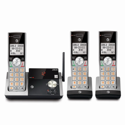 Teléfono inalámbrico expandible con sistema de contestador automático e identificador de llamadas, plateado y negro, 3 auriculares