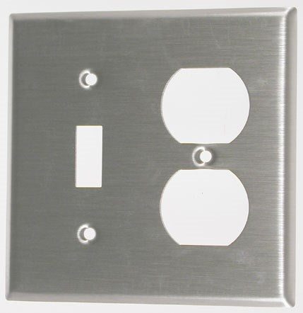 Placa de pared combinada de acero inoxidable para dos unidades, 1 toma de palanca y dúplex, modelo 004-84005-04 de Leviton