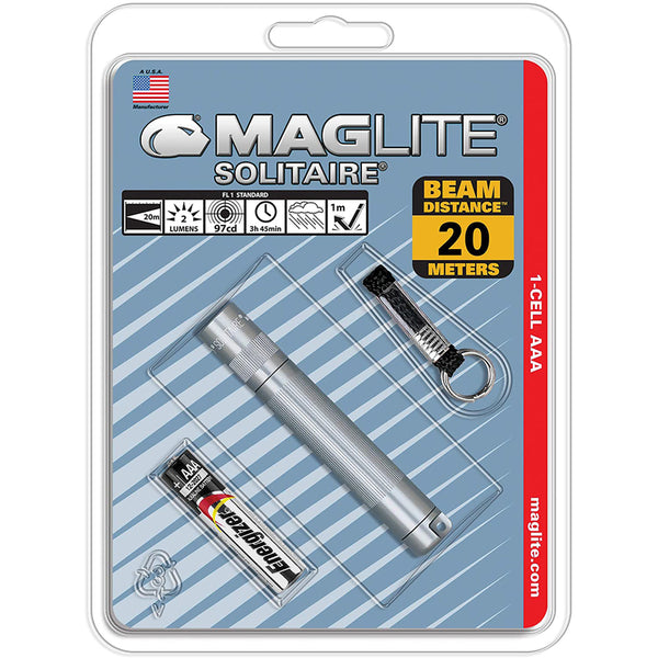 Linterna incandescente Maglite Solitaire de 2 lm color gris con llavero y pila AAA