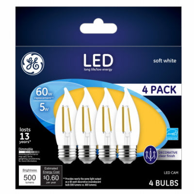 Bombillas LED decorativas, blanco suave, CAM, transparente, regulable, 500 lúmenes, 5 vatios, paquete de 4.