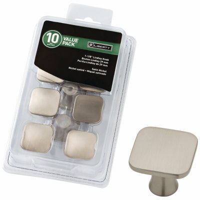 Lindley Cabinet Knobs, Satin Nickel, 1-3/16-In. Square, 10-Pk.