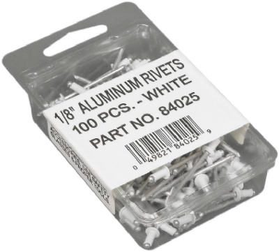 Remaches para canalones, aluminio blanco, 1/8 pulg., 100 piezas.