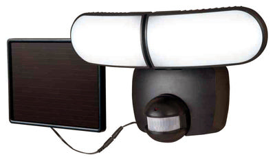 Lámpara LED solar con sensor de movimiento, cabezal doble, 1000 lúmenes, 90 vatios