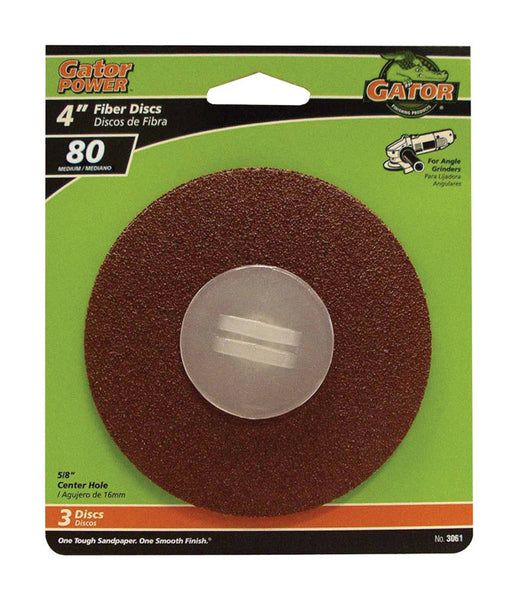 Disco de fibra de óxido de aluminio Gator de 4 pulgadas con montaje central, grano 80, paquete de 3 (paquete de 5)