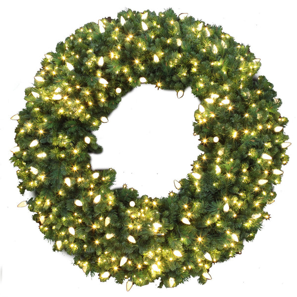 Corona de luces LED verdes preiluminadas para celebraciones, decorada, de 60 pulgadas de diámetro, color blanco cálido
