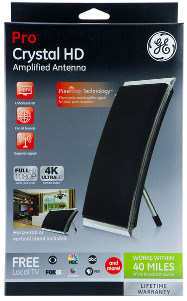 Ge Jasco 34134-P1-991 9.8" Black/Silver Pro Crystal Hd Amplified Indoor Antenna