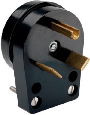 Enchufe angular para remolque de viaje, negro, NEMA TT-30, fenólico, a granel, 30 A, 125 V