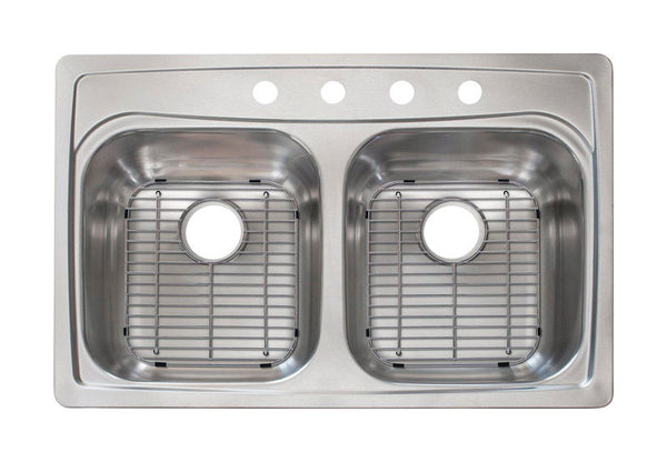 Fregadero de cocina de dos senos de acero inoxidable Franke de 33 pulgadas de ancho x 22 pulgadas de largo con montaje superior