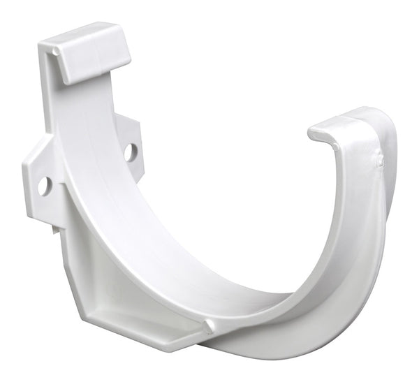 Soporte para canaleta semicircular de vinilo blanco Plastmo de 4 pulgadas de ancho.
