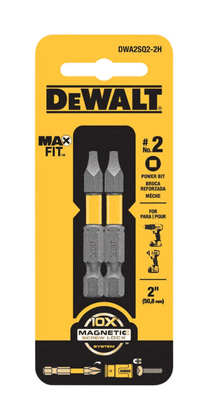 Broca de potencia DeWalt Max Fit Square n.° 2 SX de 2 in de largo, acero para herramientas S2, 2 piezas (paquete de 5)