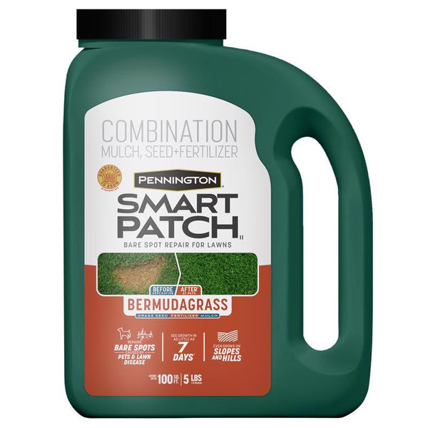 Kit de reparación de semillas, fertilizantes y mantillo para césped Bermuda de Pennington Smart Patch, para pleno sol, 5 lb