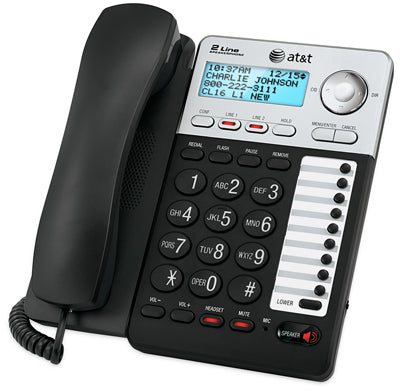 Teléfono con altavoz, 2 líneas, color negro