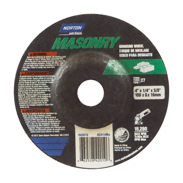 Norton Masonry 4 in. Dia. x 1/4 in. thick x 5/8 in. Grinding Wheel 1 pc.