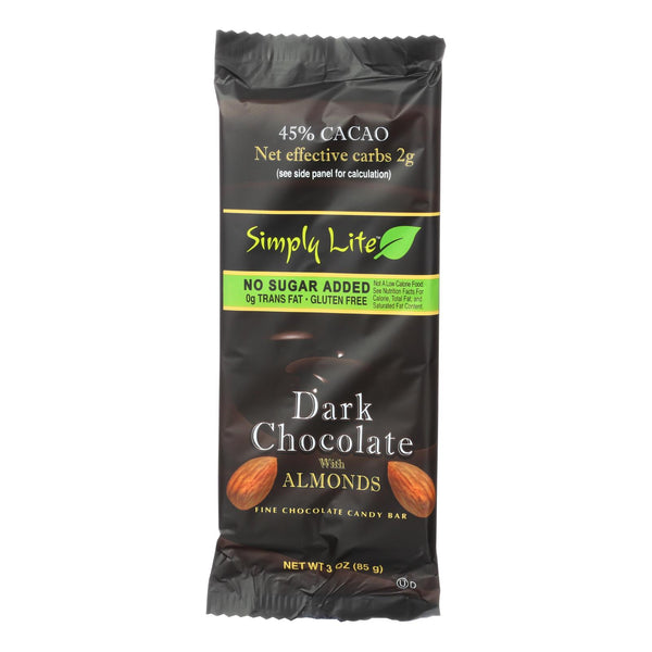 Simply Lite Dark Chocolate with Almonds Bar - Case of 9 - 3 oz. (Pack of 9)