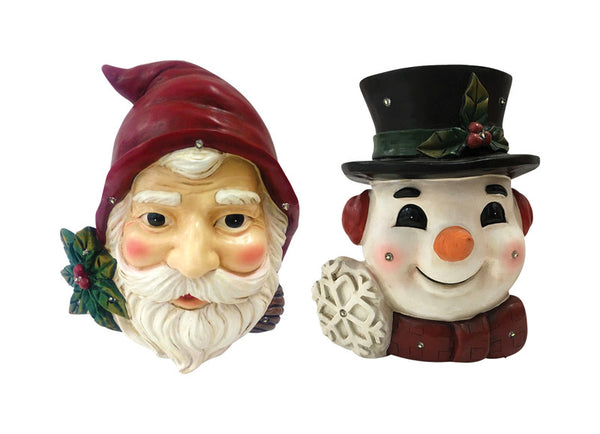 Alpine LED Santa/Snowman Busts Christmas Decoration Polyresin (Pack of 4)
