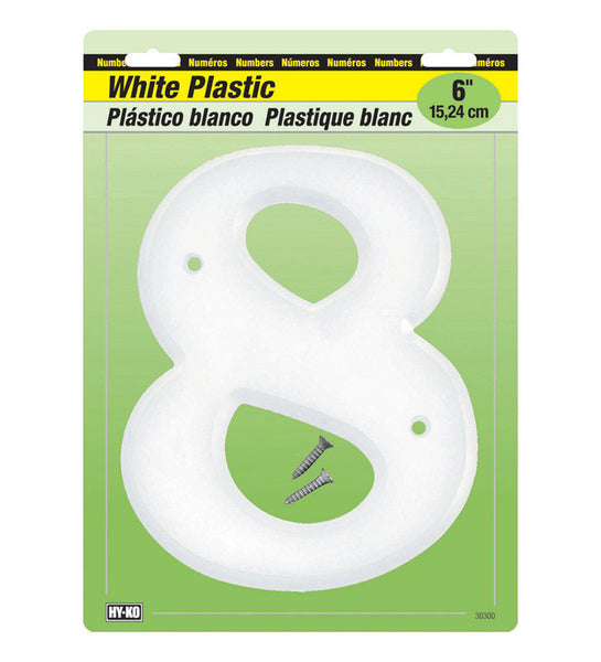 Hy-Ko 6 in. White Plastic Number 8 Mounting Screws 1 pc. (Pack of 5)