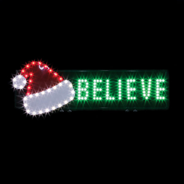 Santa's Best Beleive/Santa Hat Sign LED Christmas Decoration Red/White/Green Metal 1 each