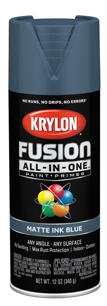 Krylon K02758007 12 Oz Ink Blue Matte Fusion All-In-One Spray Paint (Pack of 6)