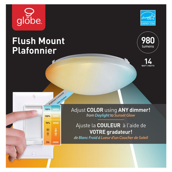 Luminaria de techo LED DuoBright de Globe Electric, color blanco, de 3,1 pulgadas de alto x 11 pulgadas de ancho x 11 pulgadas de largo