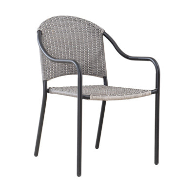 Silla apilable Marbella, acero negro, mimbre gris