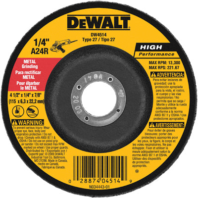 Rueda de amolar de metal, 4,5 x 1/4 x 7/8 pulg., paquete de 5