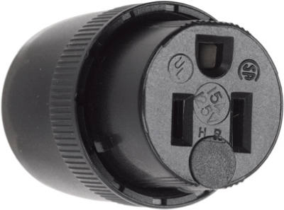 Conector de hoja recta, negro, 2 polos/3 cables, 15 A, 125 voltios